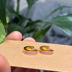Small Gold hoop earrings with purple
